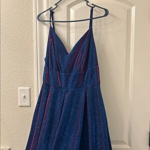 B Darlin Blue and Red Glitter Prom Dress